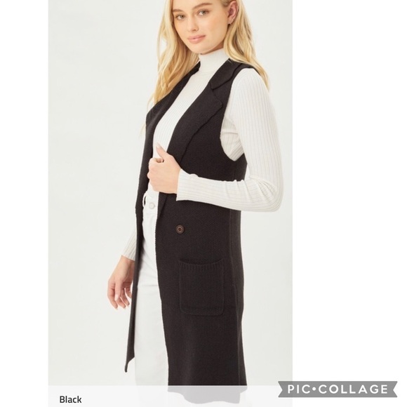 Black… Black Long Cardigan Vest - Picture 2 of 7
